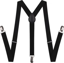 Black Suspenders for Men and Women Adjustable Suspender Elastic 1 inch Wide with Heavy Duty Clips