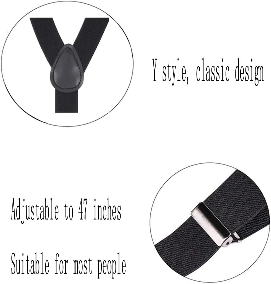 Black Suspenders for Men and Women Adjustable Suspender Elastic 1 inch Wide with Heavy Duty Clips