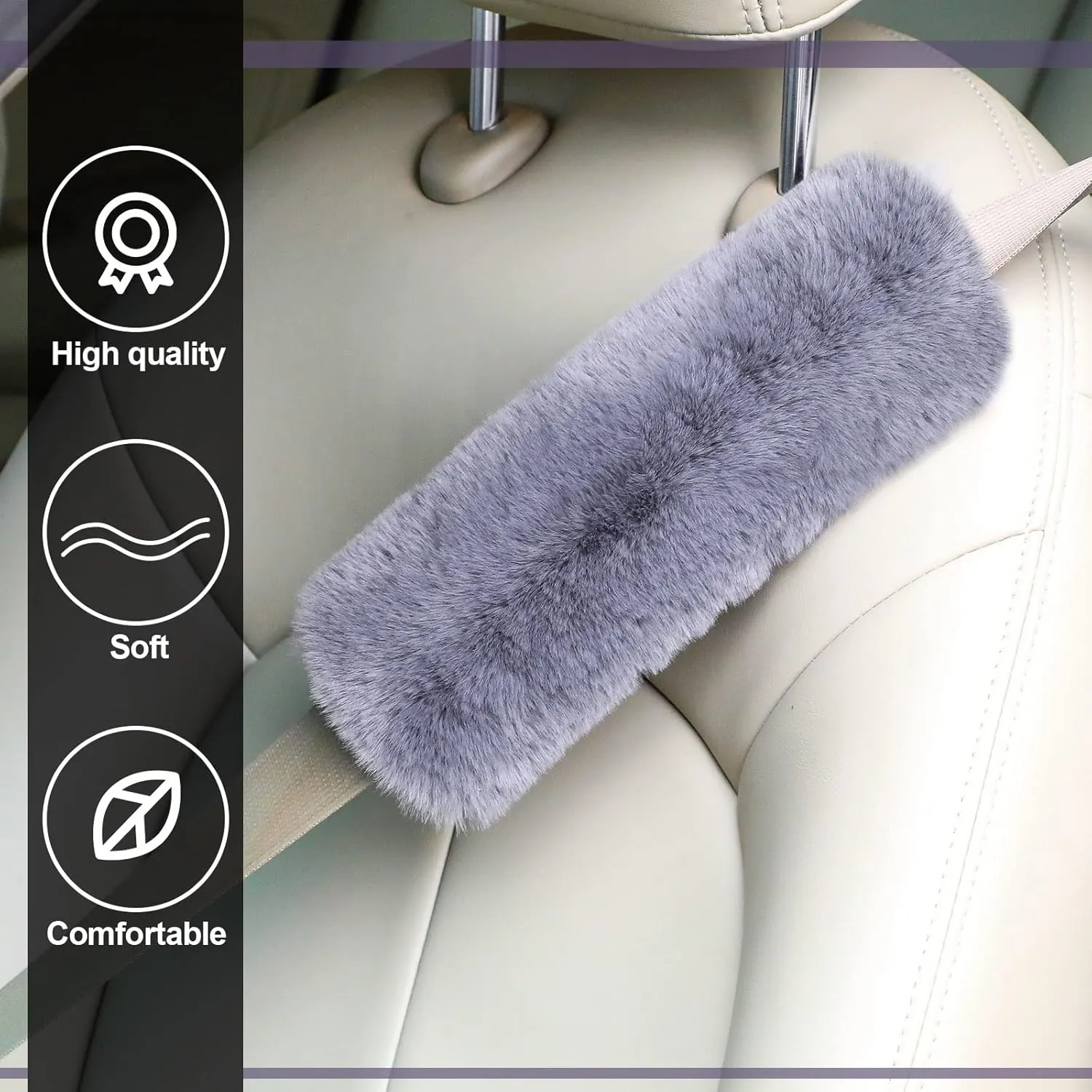 Boao 4 Pack Faux Sheepskin Car Seat Belt Pads Seatbelt Protector Soft Seat Belt Shoulder Strap Cover Comfort Harness Pad(Dark Gray, 9.9 Inch)