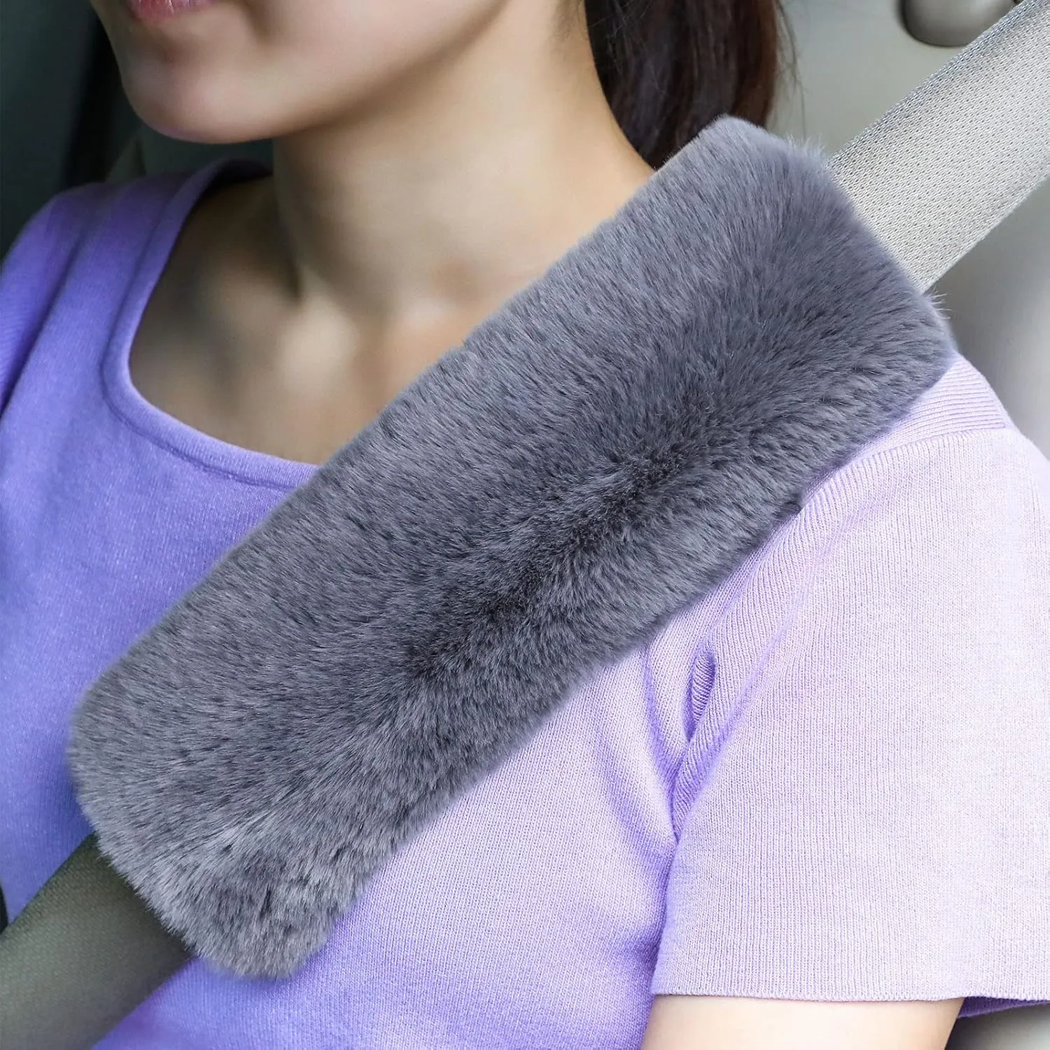 Boao 4 Pack Faux Sheepskin Car Seat Belt Pads Seatbelt Protector Soft Seat Belt Shoulder Strap Cover Comfort Harness Pad(Dark Gray, 9.9 Inch)
