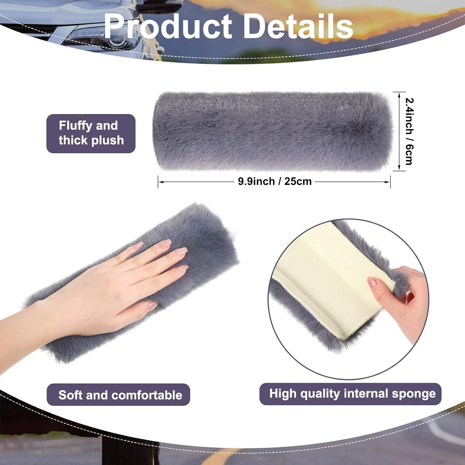 Boao 4 Pack Faux Sheepskin Car Seat Belt Pads Seatbelt Protector Soft Seat Belt Shoulder Strap Cover Comfort Harness Pad(Dark Gray, 9.9 Inch)