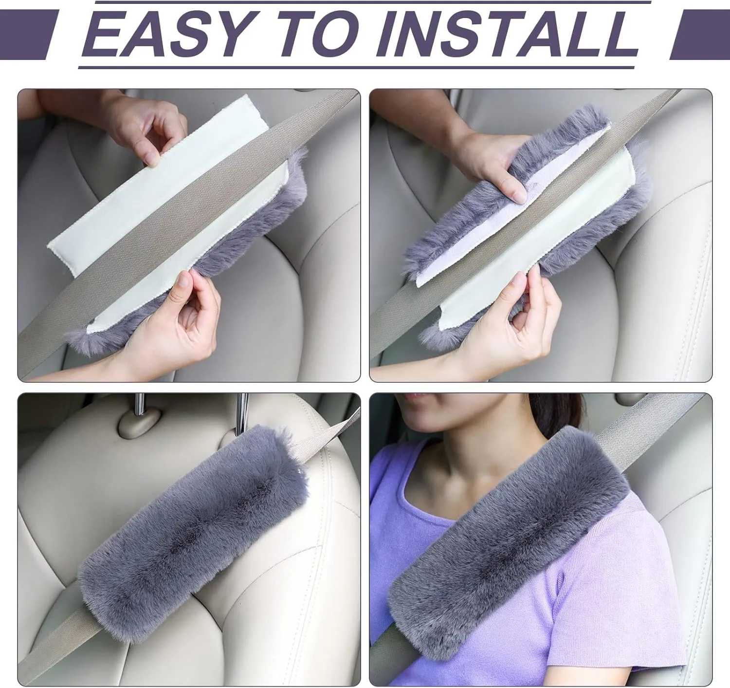 Boao 4 Pack Faux Sheepskin Car Seat Belt Pads Seatbelt Protector Soft Seat Belt Shoulder Strap Cover Comfort Harness Pad(Dark Gray, 9.9 Inch)