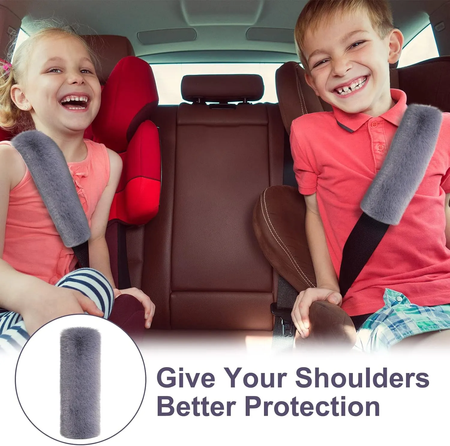 Boao 4 Pack Faux Sheepskin Car Seat Belt Pads Seatbelt Protector Soft Seat Belt Shoulder Strap Cover Comfort Harness Pad(Dark Gray, 9.9 Inch)