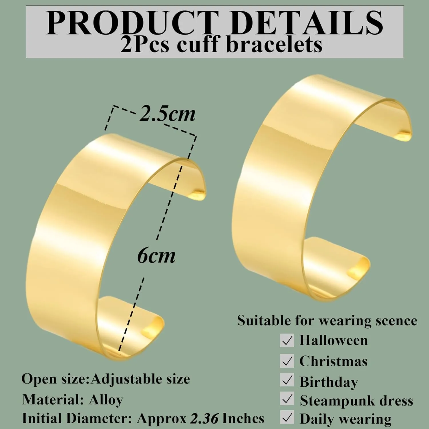 BOMAIL 2PCS Cuff Bangle Bracelets for Women - 14k Gold Plated Adjustable Open Statement Wide Bangles Gold Sliver Wrist Cuff Wrap Bracelets Jewelry