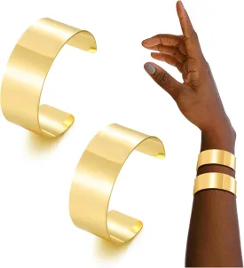 BOMAIL 2PCS Cuff Bangle Bracelets for Women - 14k Gold Plated Adjustable Open Statement Wide Bangles Gold Sliver Wrist Cuff Wrap Bracelets Jewelry