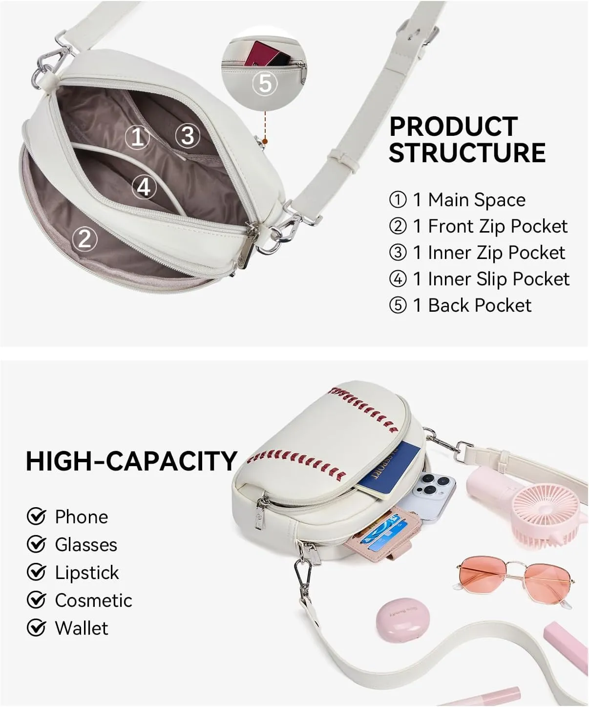 BOSTANTEN Baseball Crossbody Purses for Sport Mom Small Shoulder Bag Vegan Leather Women Handbags for Events