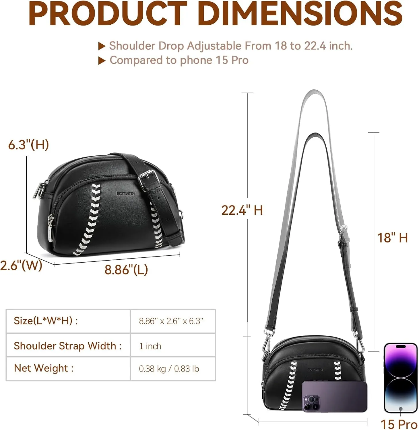 BOSTANTEN Baseball Crossbody Purses for Sport Mom Small Shoulder Bag Vegan Leather Women Handbags for Events