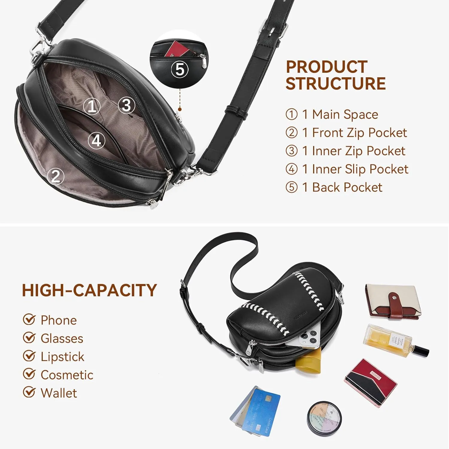BOSTANTEN Baseball Crossbody Purses for Sport Mom Small Shoulder Bag Vegan Leather Women Handbags for Events