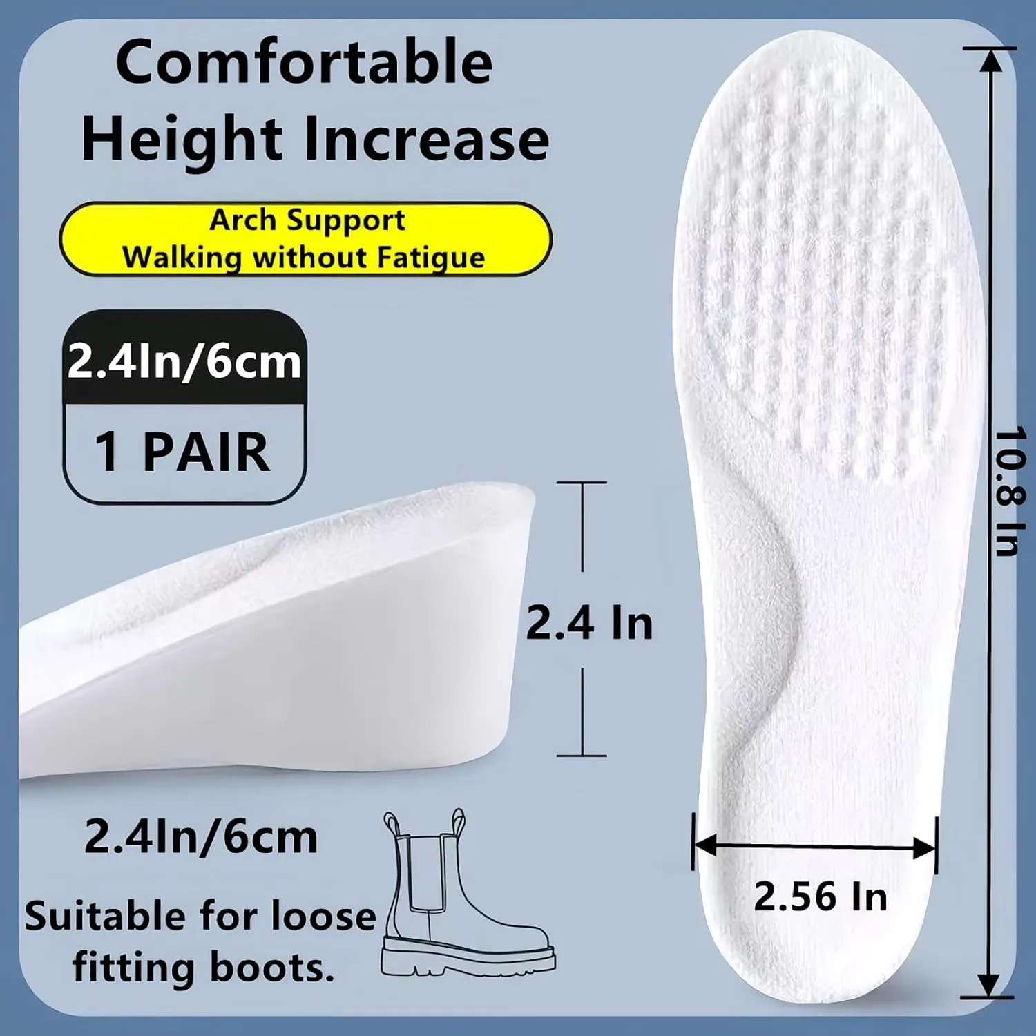 Brandone Height Insoles Shoes Men 3 Inch,Height Boosters,Shoe Lifts for Women,Boost Height Shoes Men,Heel Lifts,Orthopedic High Pads,Insoles That Make You Taller (10.8''Lx2.4''UP) (1PAIR)