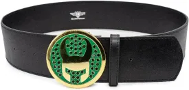 Buckle-Down Men's Marvel Comics, Loki Avengers Icon with Crystal Rhinestones, Black Vegan Leather Belt, 2.75" Wide-Fits 22.5-31.5 Inches