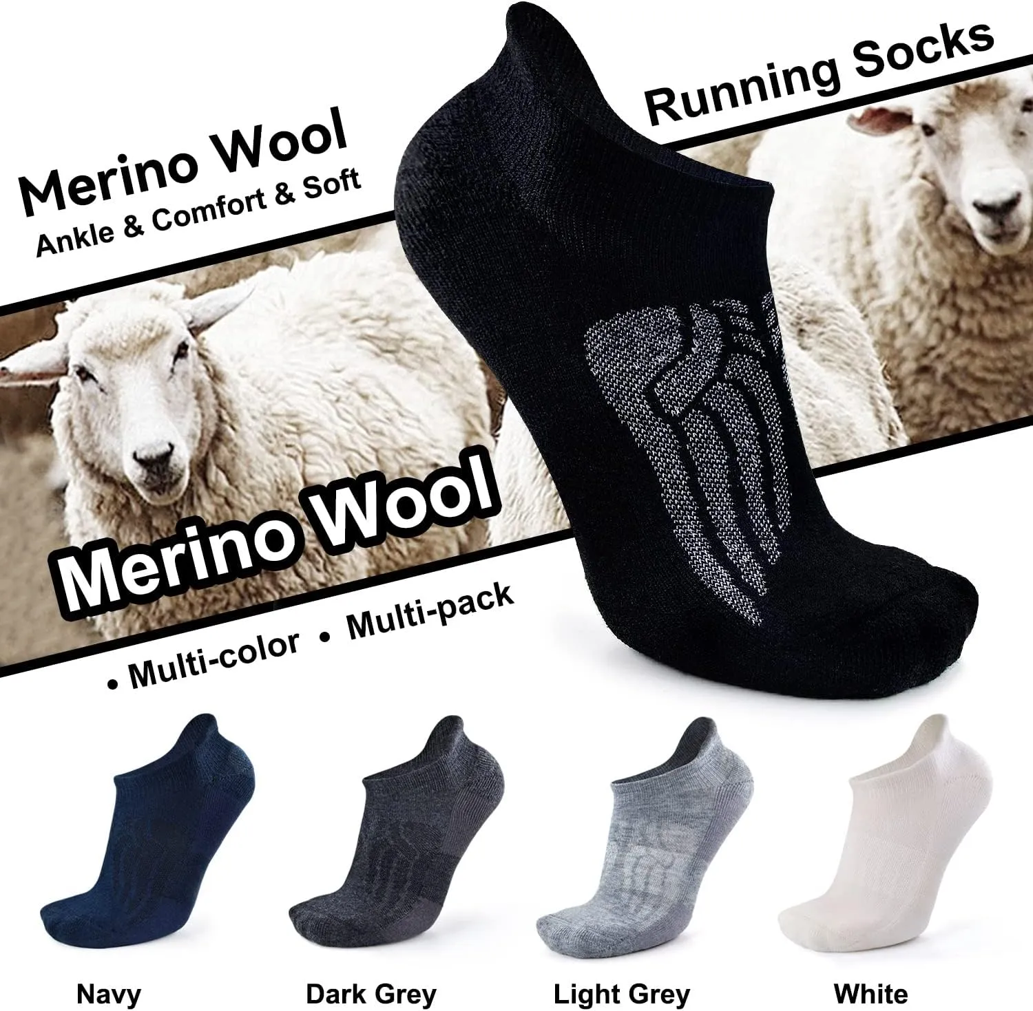 Busy Socks Merino Wool Compression Support Ankle Running Hiking Socks for Men Women, Soft Thick Cushion Tab Socks 3/6 Pairs