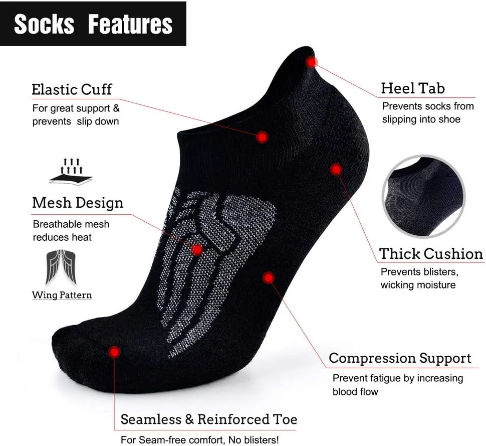 Busy Socks Merino Wool Compression Support Ankle Running Hiking Socks for Men Women, Soft Thick Cushion Tab Socks 3/6 Pairs