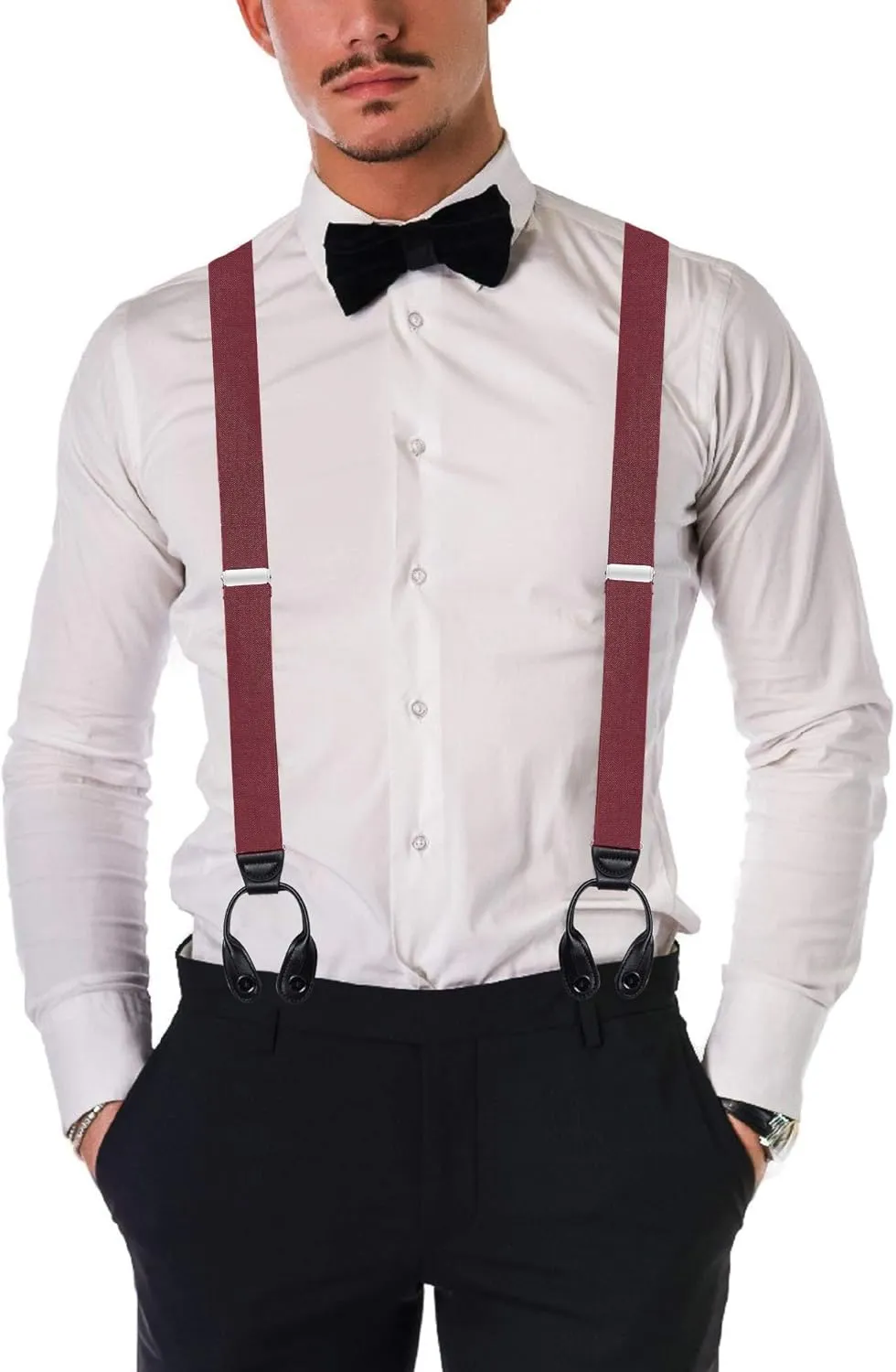 Buyless Fashion Butten End Suspenders for Men - 48" Adjustable Straps 1 1/4" - Y Shape