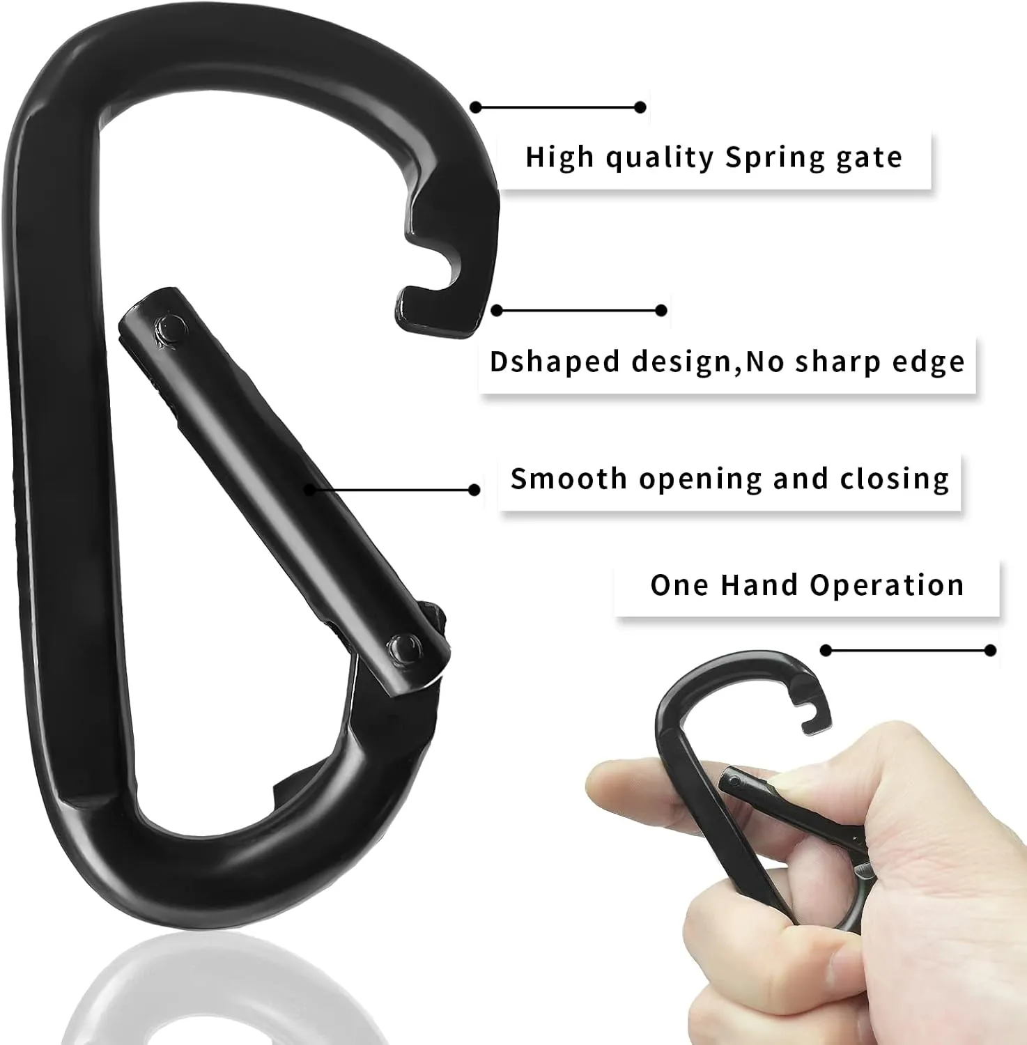 Carabiner Clip, 3" Heavy Duty Small Carabiner for Hammocks, Camping Accessories, Hiking, Keychains, 880 lbs, Black