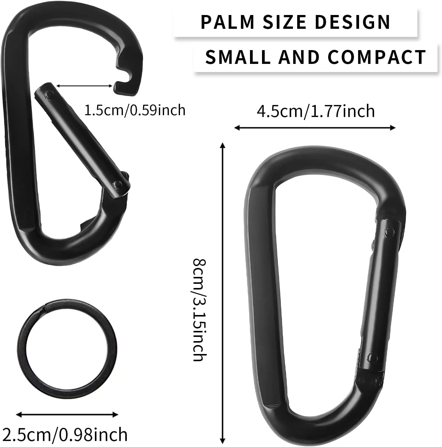 Carabiner Clip, 3" Heavy Duty Small Carabiner for Hammocks, Camping Accessories, Hiking, Keychains, 880 lbs, Black