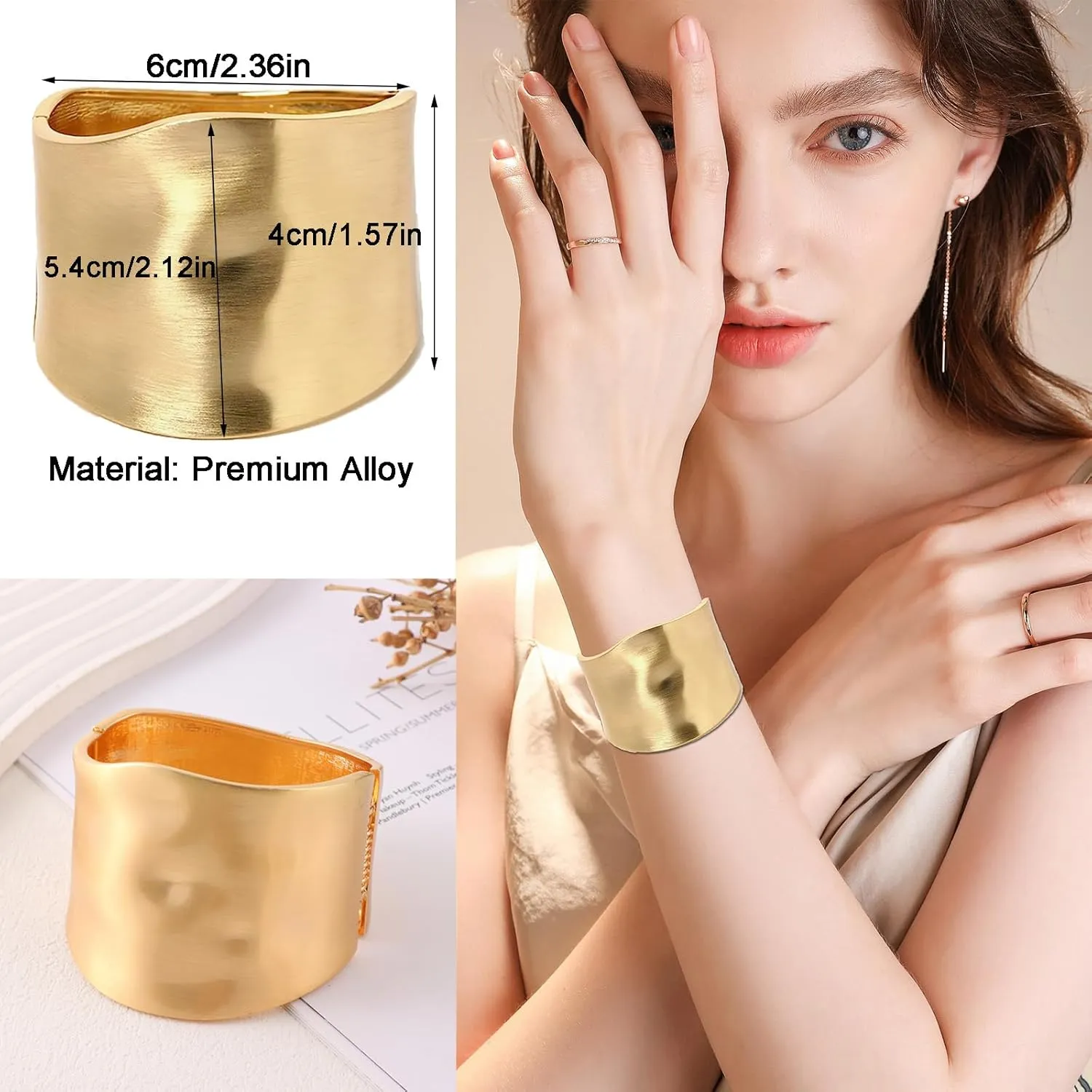CASDAN 1-3PCS Gold Cuff Bracelets for Women Trendy Wide Chunky Bangle Bracelets for Women Hinge Gold Plated Frosted Bracelets Fashion Irregular Wrist Cuff Wrap Bracelet