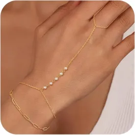 CHESKY 2Pcs Hand Chain Bracelet for Women, Dainty 14k Gold Plated Ring Bracelets Hand Chain Non Tarnish Simple Cuff Evil Eye CZ Bracelets Adjustable Nail Bracelet Gold Hand Jewelry for Women