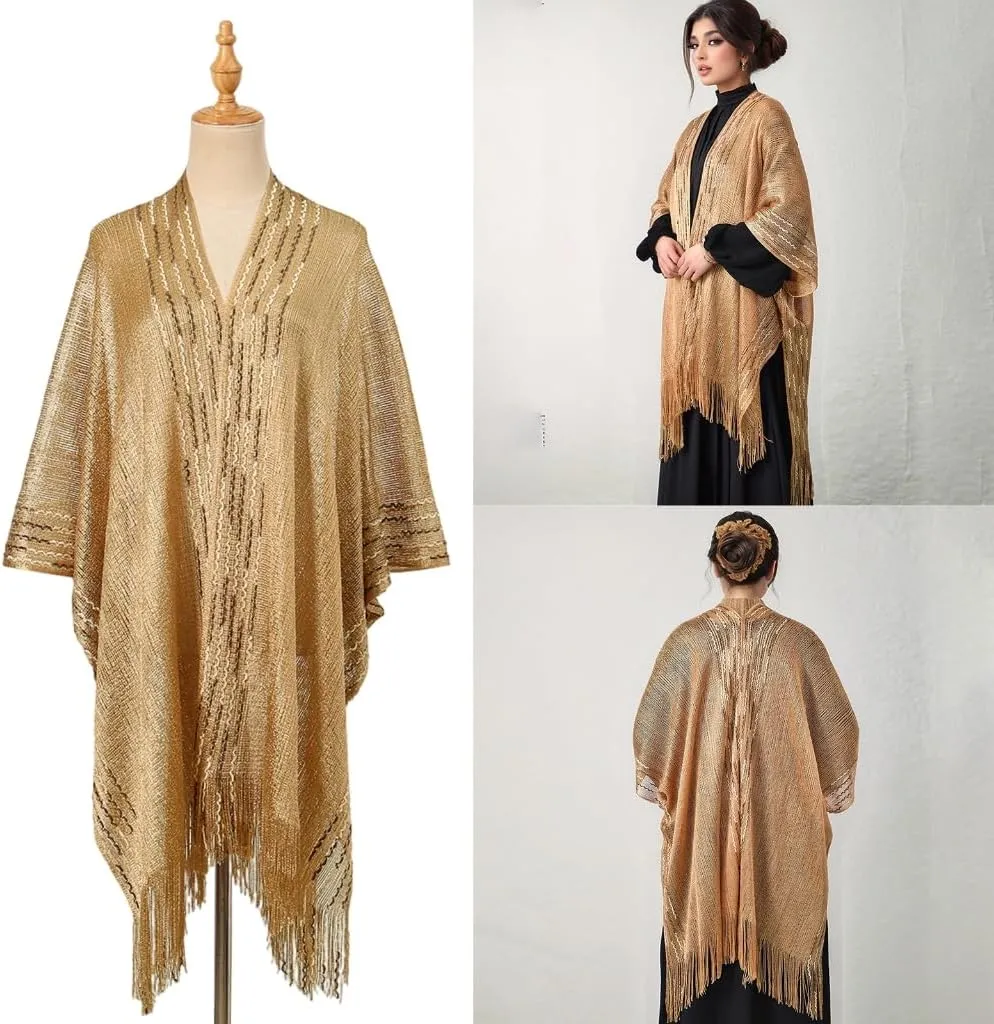 Classical Sequins Shawl Long Tassels Shoulder Wrap for Female for Formal Occasion Gatherings and Night Outfit