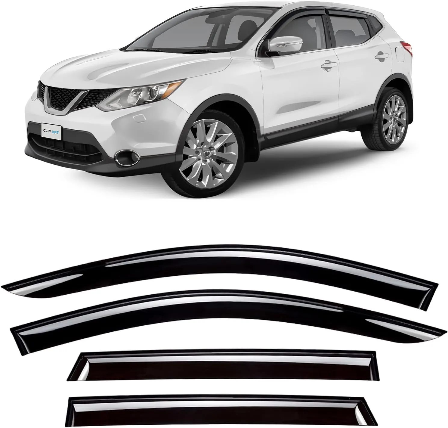 CLIM ART Incredibly Durable Rain Guards Compatible with Rogue Sport 2017-2022, Original Tape-on Window Deflectors, Vent Deflector, Vent Window Visors, Dark Smoke, Car Accessories, 4pcs- 617017LP