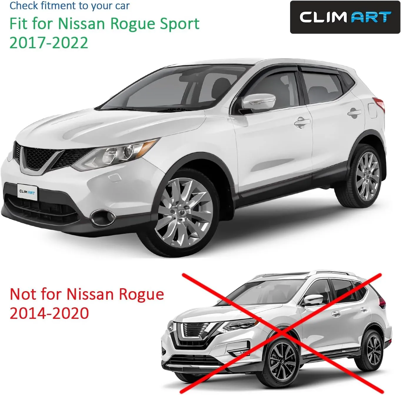 CLIM ART Incredibly Durable Rain Guards Compatible with Rogue Sport 2017-2022, Original Tape-on Window Deflectors, Vent Deflector, Vent Window Visors, Dark Smoke, Car Accessories, 4pcs- 617017LP