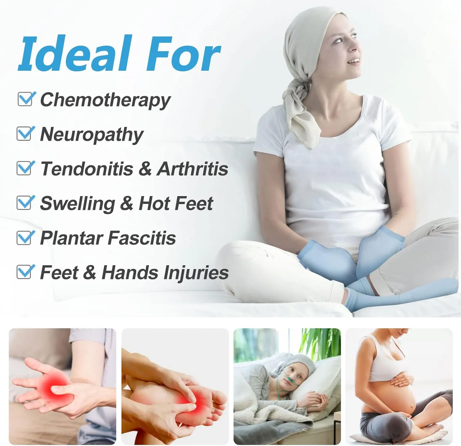 Cold Therapy Socks & Gloves for Chemotherapy Neuropathy, Chemo Care Package for Women and Men, Foot & Hand Ice Pack Wrap for Plantar Fasciitis, Carpal Tunnel, Arthritis Hand Pain Relief, L