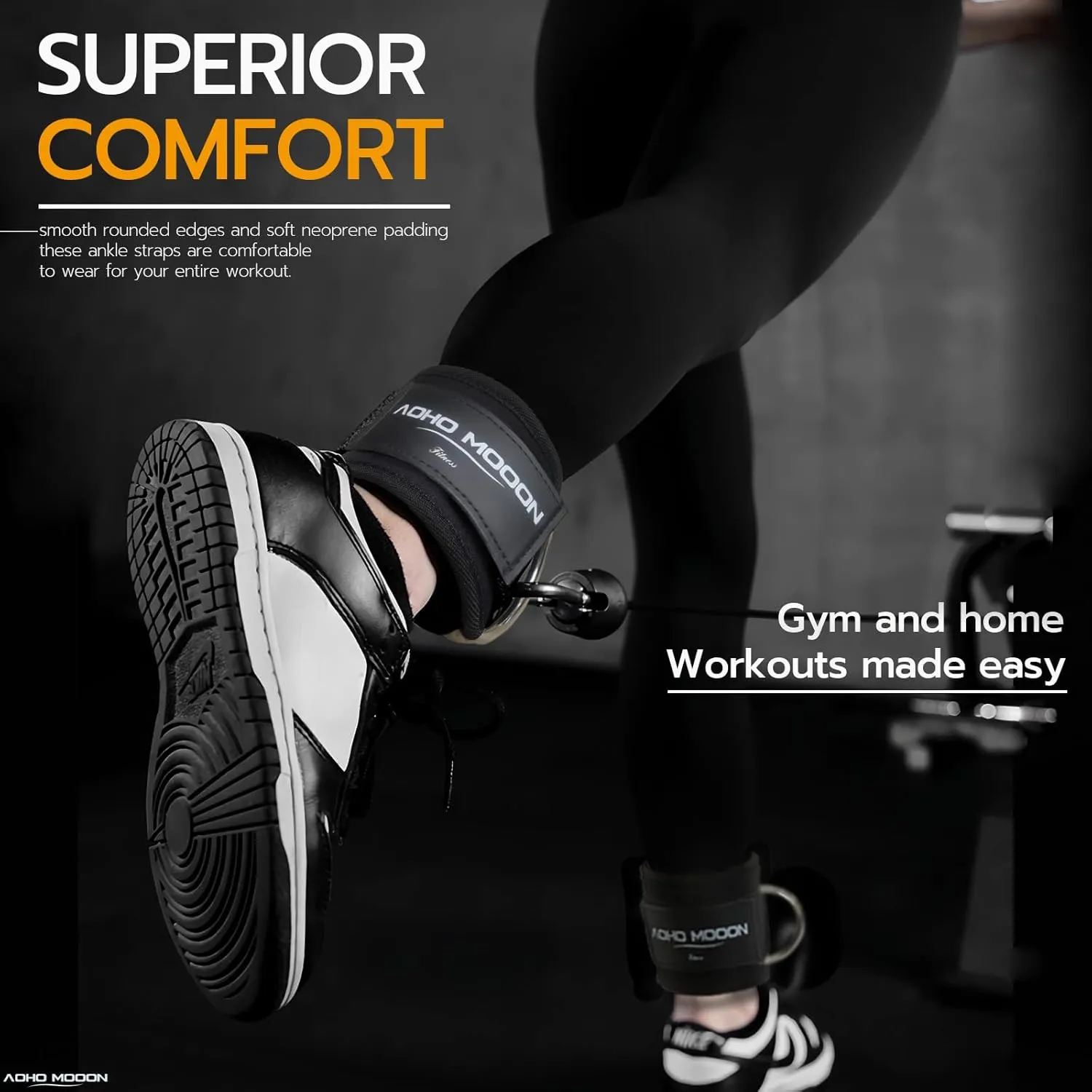 Comfortable Adjustable Padded Ankle Wrist Cuffs Neoprene Padded Straps D-Ring Glute Kickback for Cable Machine, Ideal for Glutes Exercises