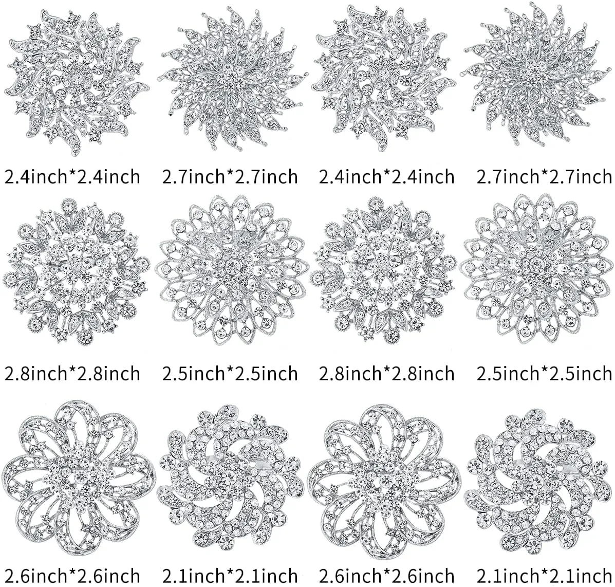 Crystal Rhinestone Flower Brooch Pin Set for Women DIY Bridal Wedding Party Bouquet Kit