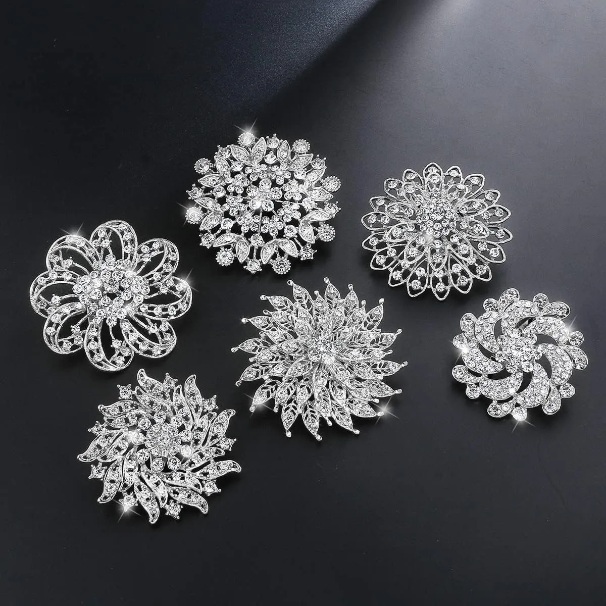 Crystal Rhinestone Flower Brooch Pin Set for Women DIY Bridal Wedding Party Bouquet Kit