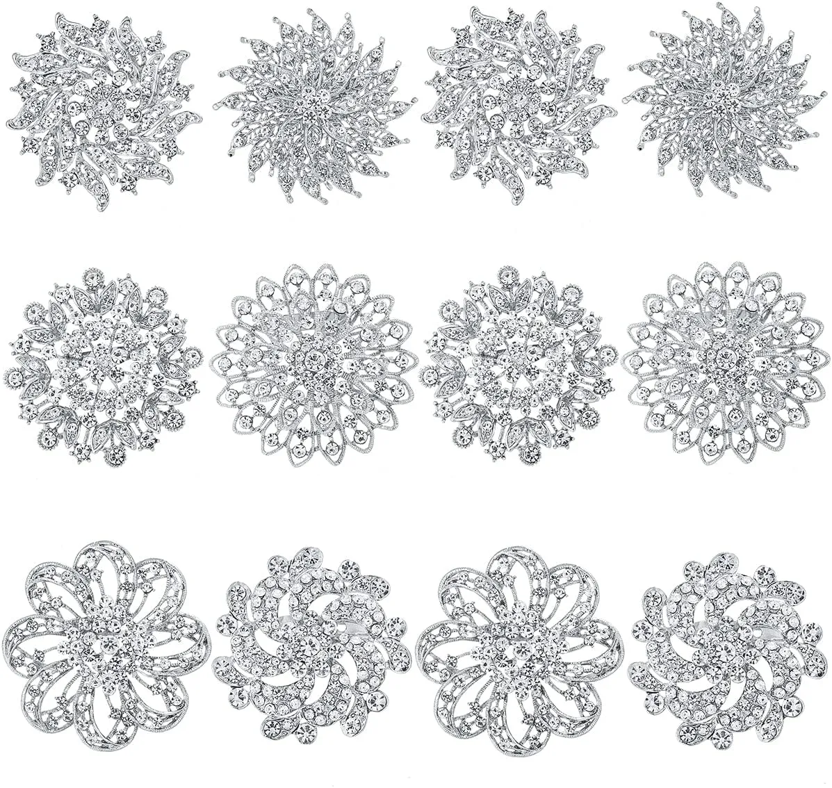 Crystal Rhinestone Flower Brooch Pin Set for Women DIY Bridal Wedding Party Bouquet Kit
