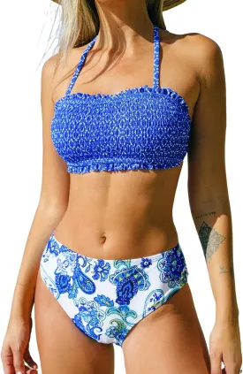 CUPSHE Bikini Set for Women Two Piece Swimsuit Bandeau Top Back Tie Mid Waisted Bottom with Removable Shoulder Straps CUPSHE Bikini Set for Women Two Piece Swimsuit Bandeau Top Back Tie Mid Waisted Bottom with Removable Shoulder Straps