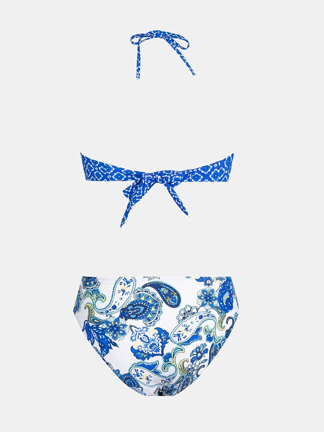CUPSHE Bikini Set for Women Two Piece Swimsuit Bandeau Top Back Tie Mid Waisted Bottom with Removable Shoulder Straps