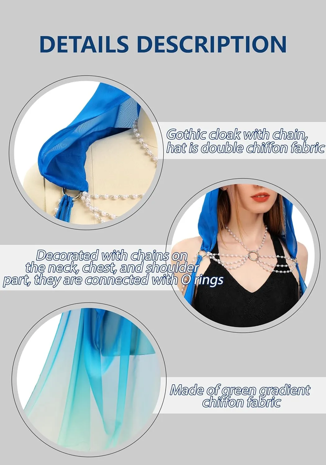 DAZCOS Women's Chiffon Fairy Hooded Cape Elf Sheer Cloak Tulle Bridal Off Shoudler Capelet