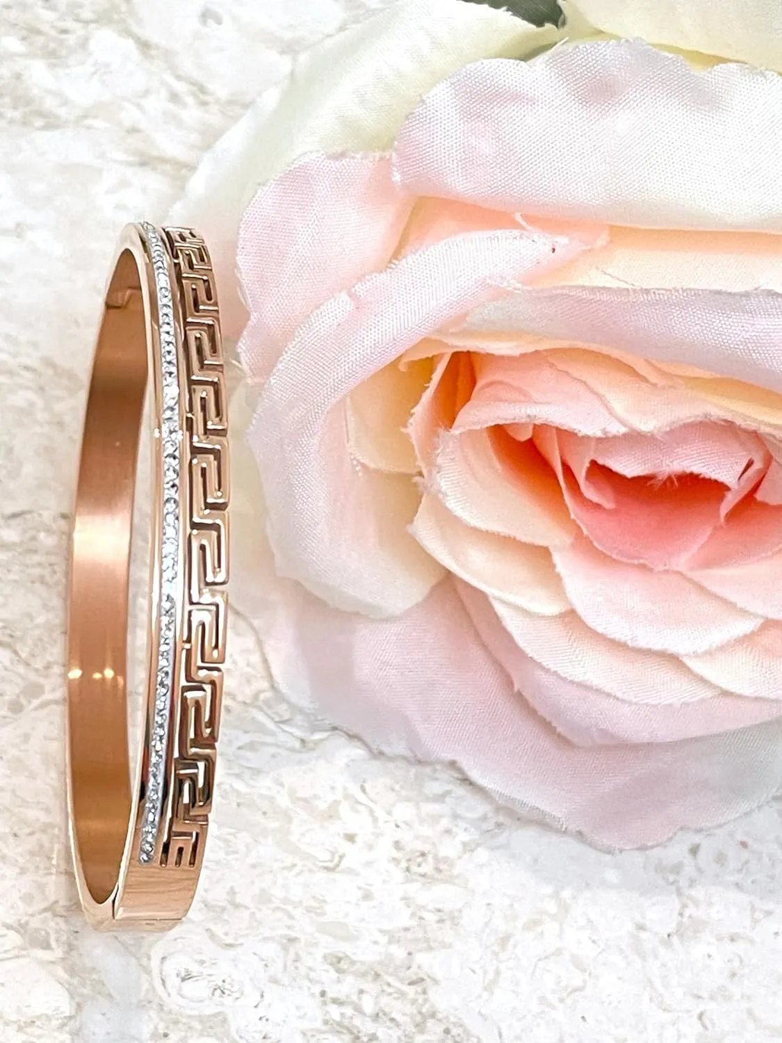 Designer Greek Key Bracelet Meander Jewelry 18k GOLD Vermeil Ancient Greek Infinity Bracelet women Handmade Love Bangle Meandros Labyrinth Celtic Unique Lady Minimalist gift for her (18k Rose Gold)
