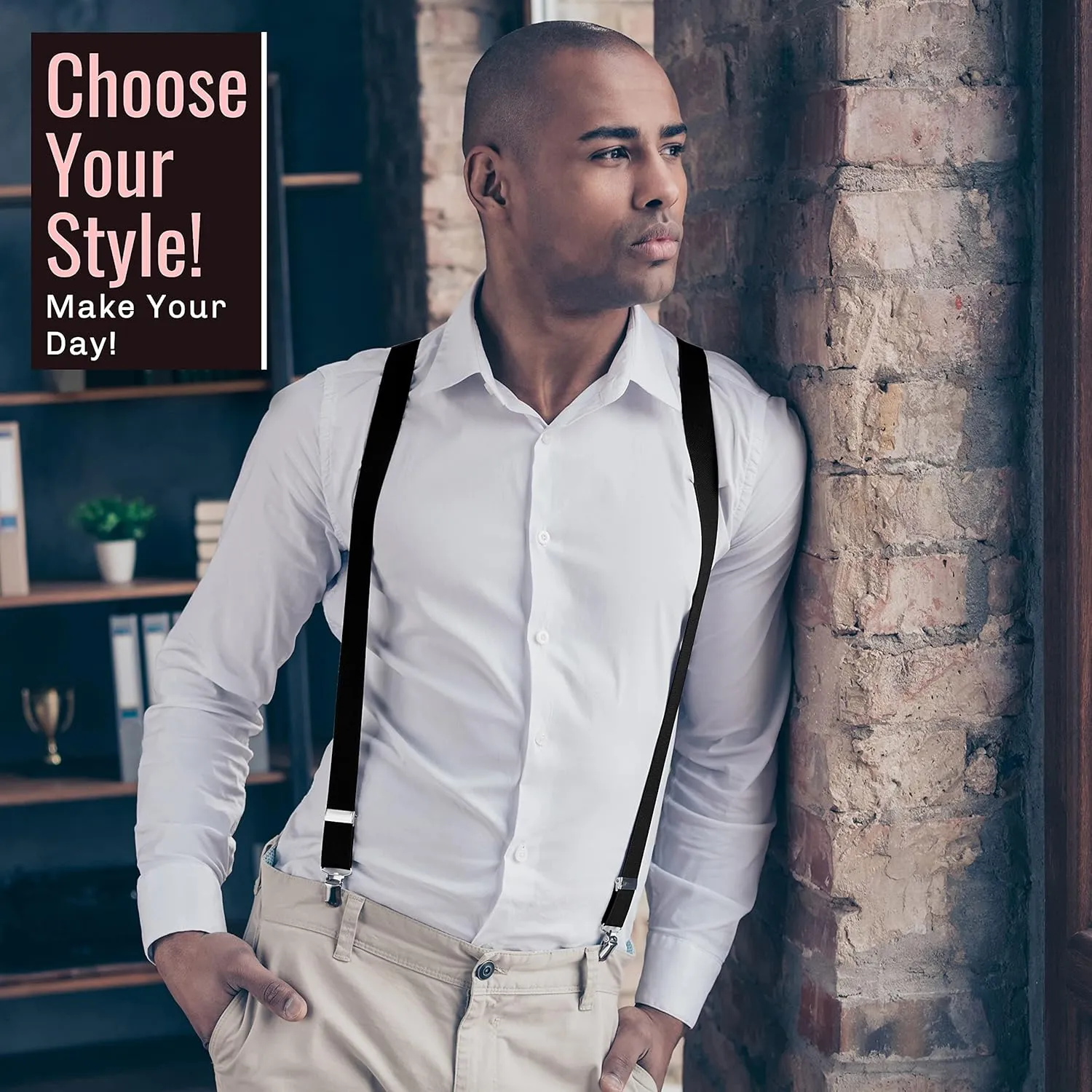 Dibi Mens Suspender with 3 Strong Clips Adjustable Braces