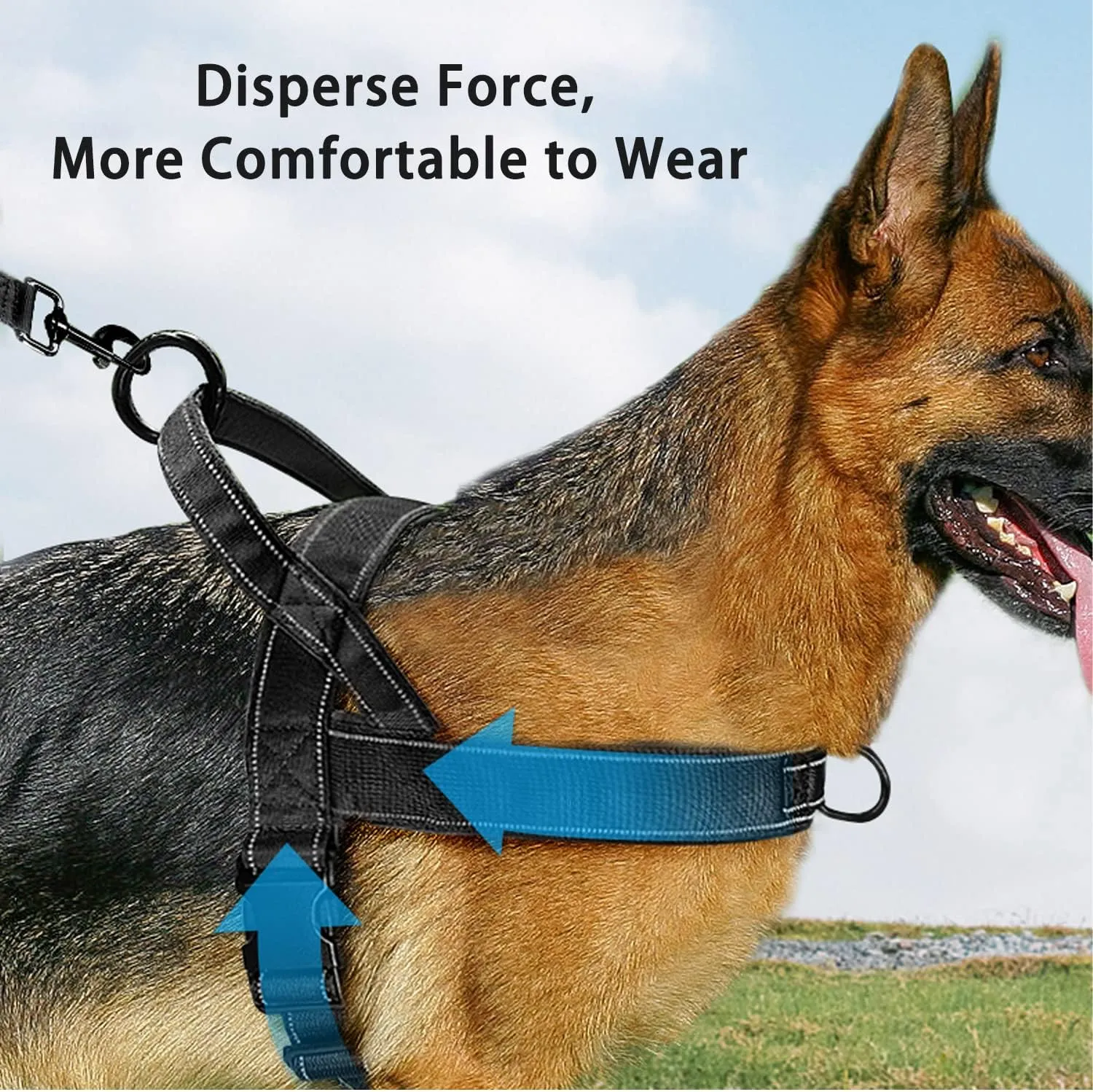Dog Harness, No Pull Reflective Adjustable Harness for Medium Large Dogs, Escape Proof, Lightweight, Breathable, Oxford Nylon, 360 Chest Strap, Back Control Handle, Black M