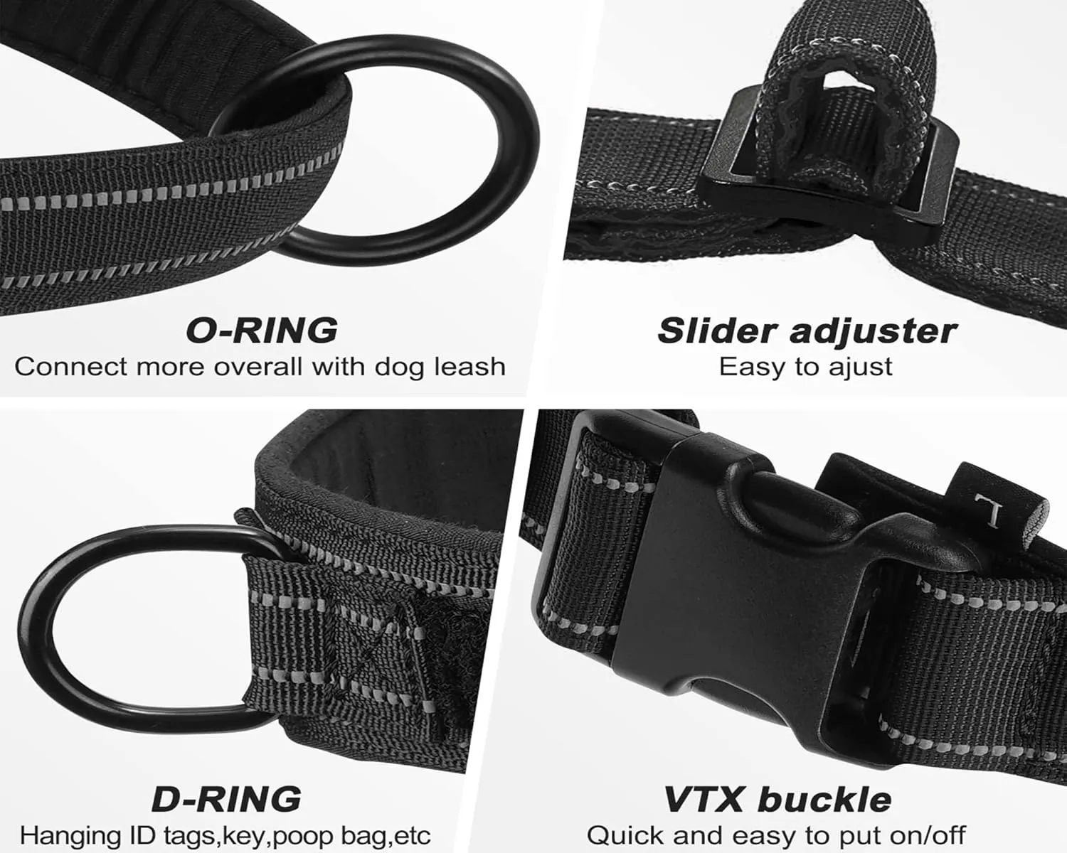 Dog Harness, No Pull Reflective Adjustable Harness for Medium Large Dogs, Escape Proof, Lightweight, Breathable, Oxford Nylon, 360 Chest Strap, Back Control Handle, Black M