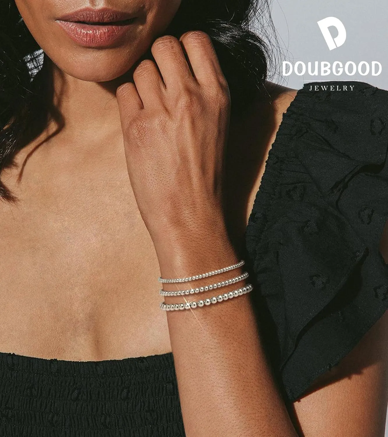 doubgood Gold Bracelets for Women, Stackable Jewelry Sets, 5 Piece Beaded Ball Bracelet Gifts for Valentines Mother's Day Christmas Birthday