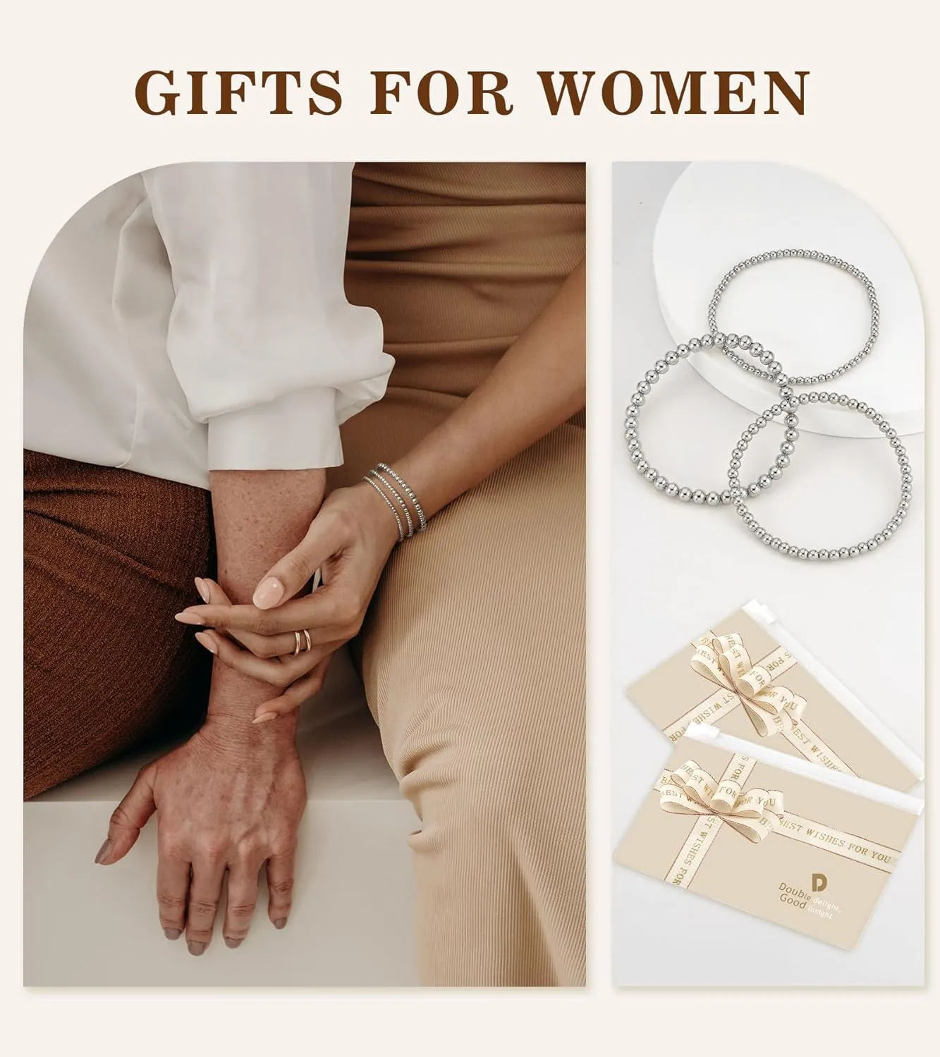 doubgood Gold Bracelets for Women, Stackable Jewelry Sets, 5 Piece Beaded Ball Bracelet Gifts for Valentines Mother's Day Christmas Birthday