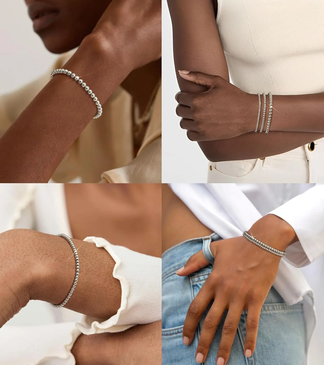 doubgood Gold Bracelets for Women, Stackable Jewelry Sets, 5 Piece Beaded Ball Bracelet Gifts for Valentines Mother's Day Christmas Birthday