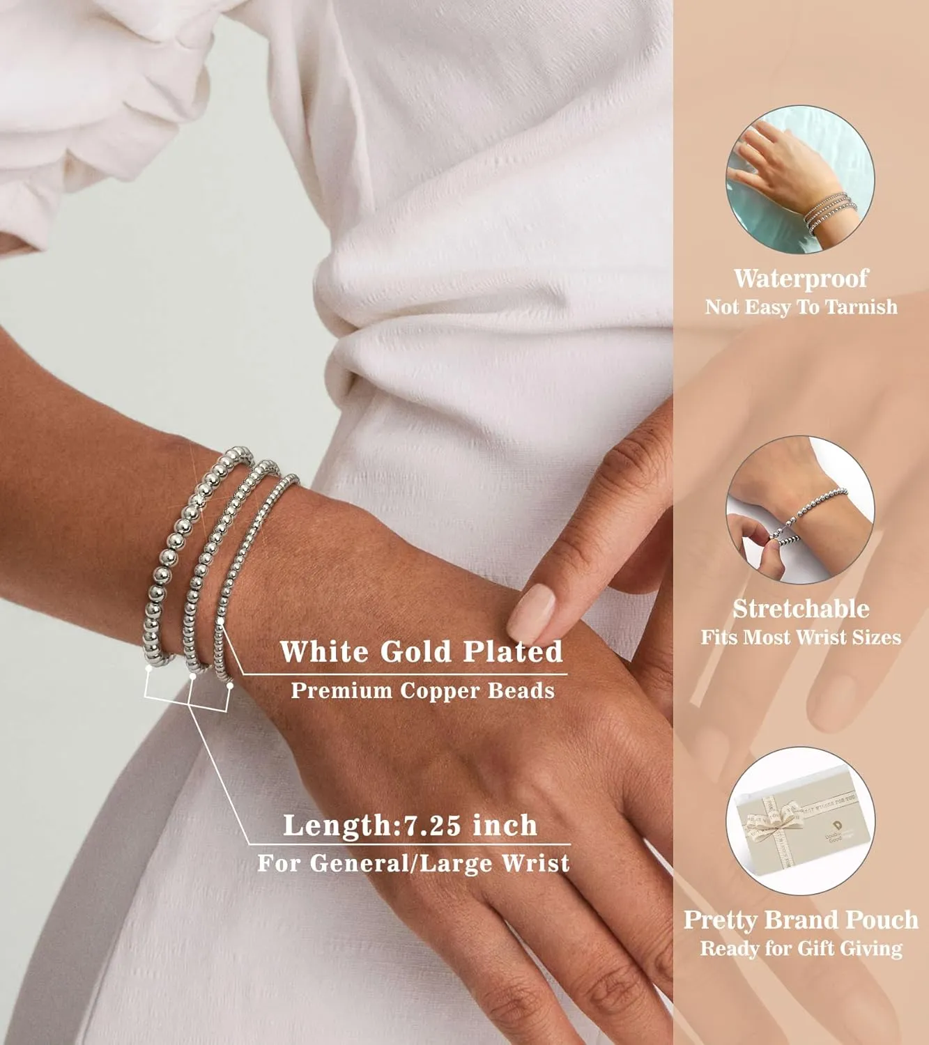 doubgood Gold Bracelets for Women, Stackable Jewelry Sets, 5 Piece Beaded Ball Bracelet Gifts for Valentines Mother's Day Christmas Birthday