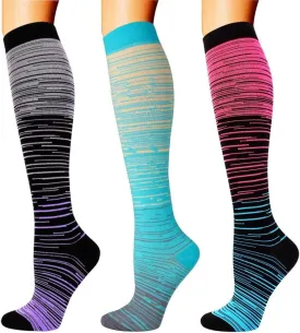 Double Couple 3 Pairs Compression Socks for Women Men 20-30mmhg Knee High Stocking for Sports Running Travel Nurses