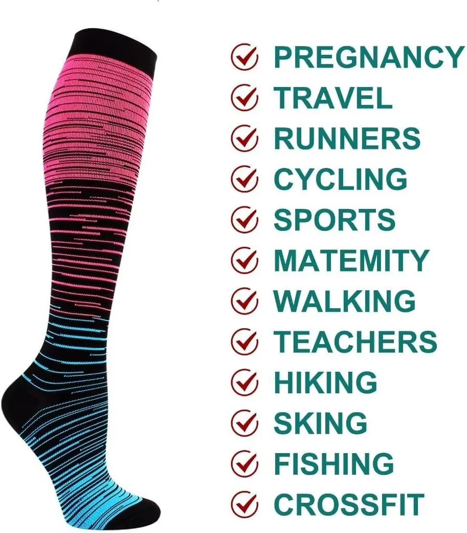 Double Couple 3 Pairs Compression Socks for Women Men 20-30mmhg Knee High Stocking for Sports Running Travel Nurses