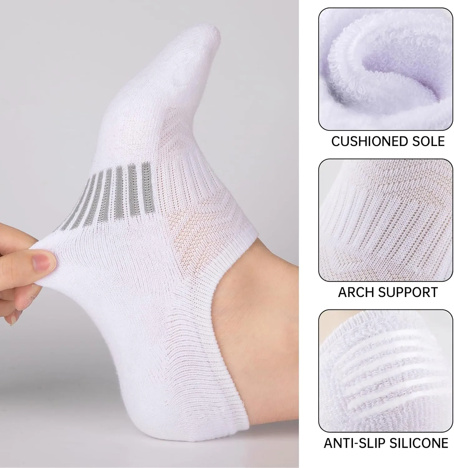 Eallco No Show Cotton Athletic Socks for Women - Low Cut, Ankle No Slip, Invisible Running Cushioned - 6 Pairs