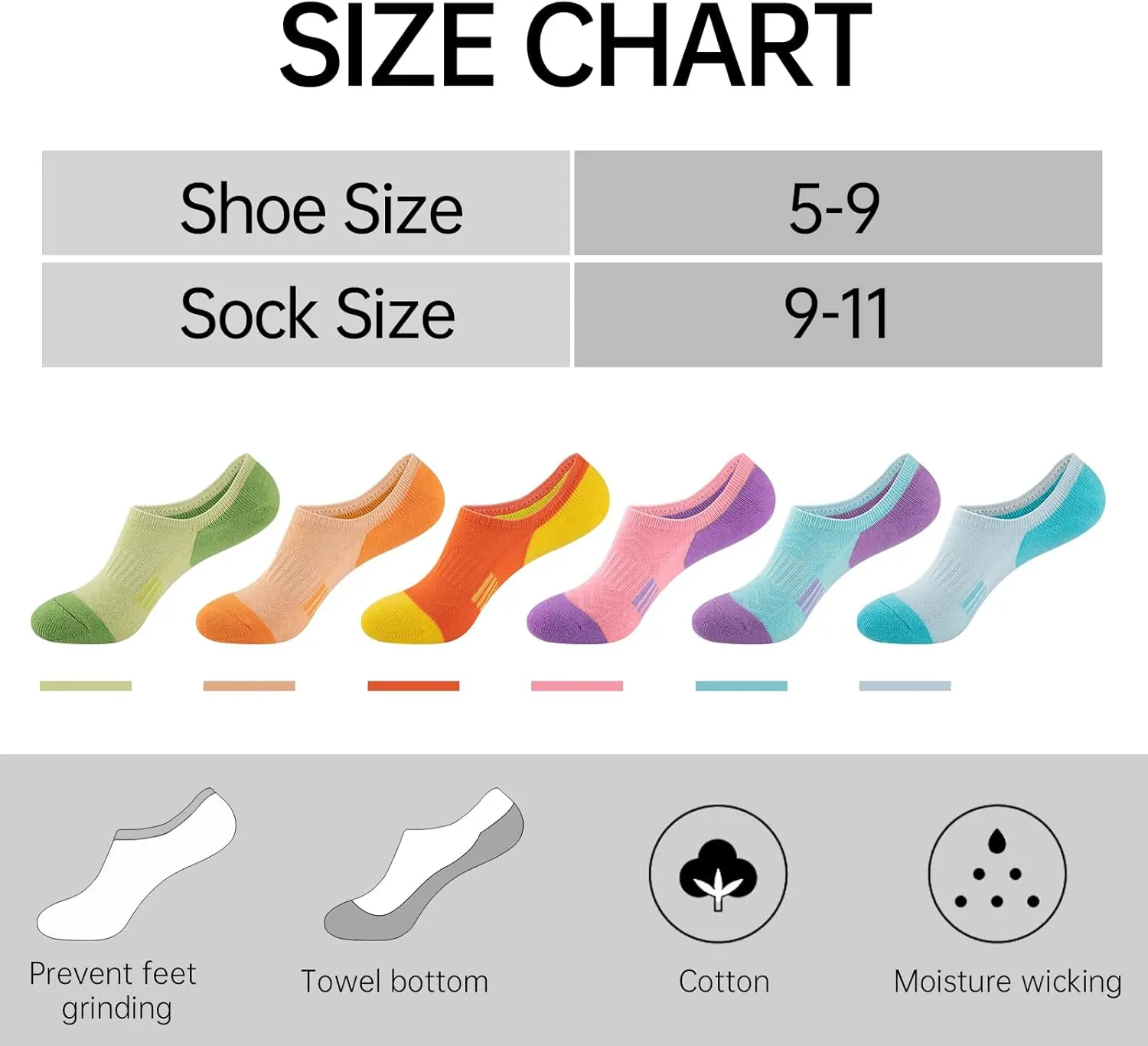 Eallco No Show Cotton Athletic Socks for Women - Low Cut, Ankle No Slip, Invisible Running Cushioned - 6 Pairs