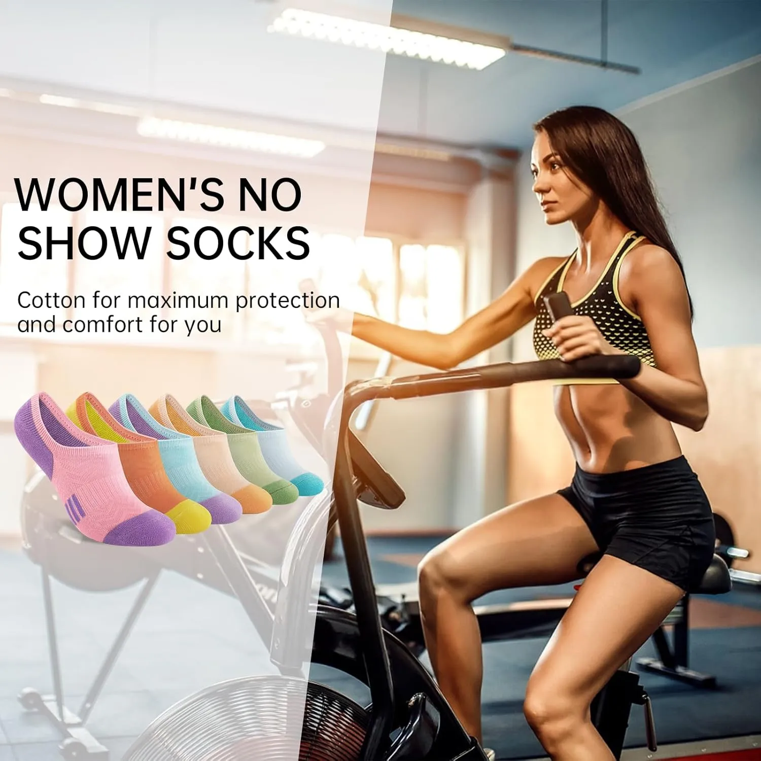 Eallco No Show Cotton Athletic Socks for Women - Low Cut, Ankle No Slip, Invisible Running Cushioned - 6 Pairs