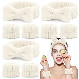 EIMMBD Face Wash Headband and Wristband Set, 9pcs Microfiber Headband and Wrist Towels for Washing Face, Makeup, Sports, Absorbent Wrist Sweatband for Women (Beige)