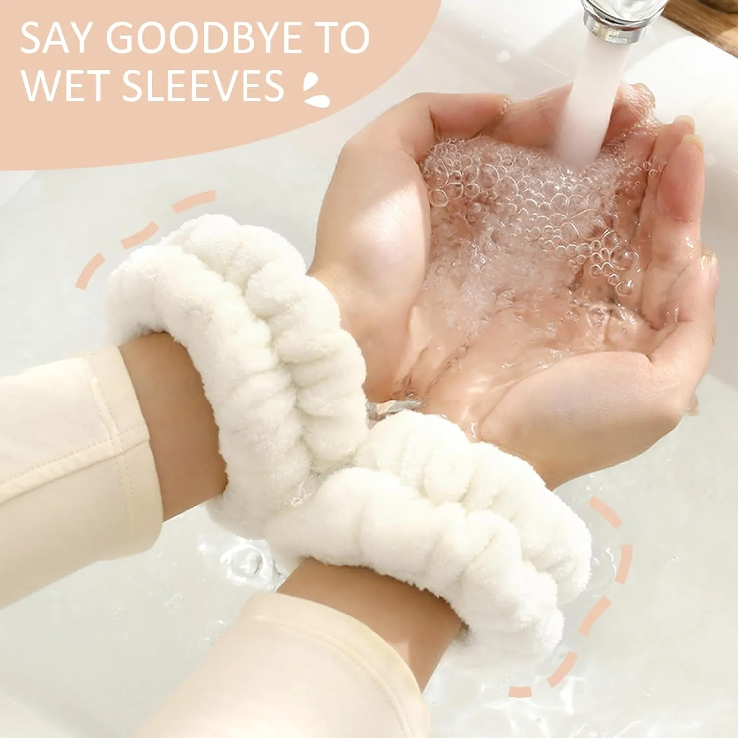 EIMMBD Face Wash Headband and Wristband Set, 9pcs Microfiber Headband and Wrist Towels for Washing Face, Makeup, Sports, Absorbent Wrist Sweatband for Women (Beige)