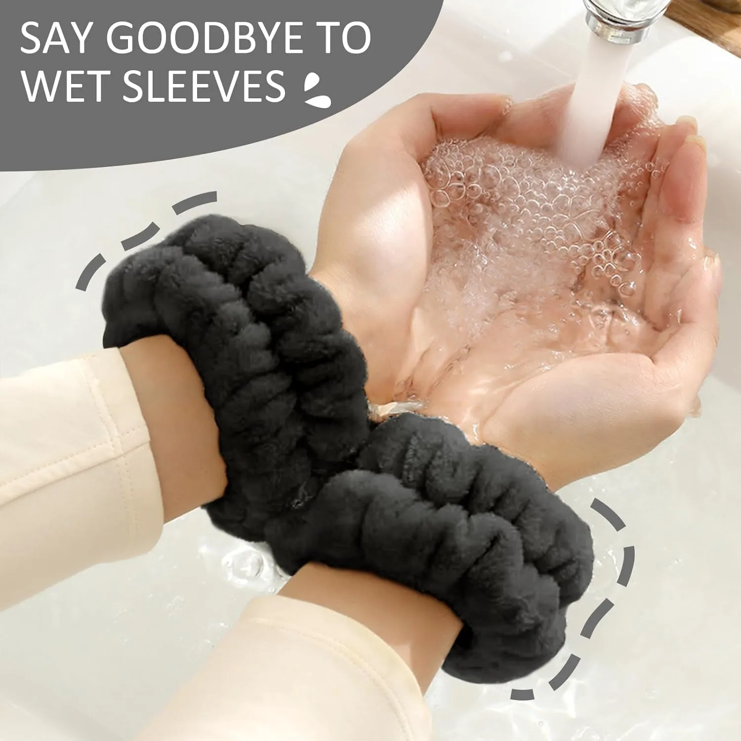 EIMMBD Face Wash Set for Women - Microfiber Wristbands and Headband, Absorbent Sweatbands for Makeup and Spa (Black, 9 PCS)