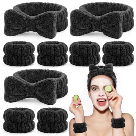 EIMMBD Face Wash Set for Women - Microfiber Wristbands and Headband, Absorbent Sweatbands for Makeup and Spa (Black, 9 PCS)