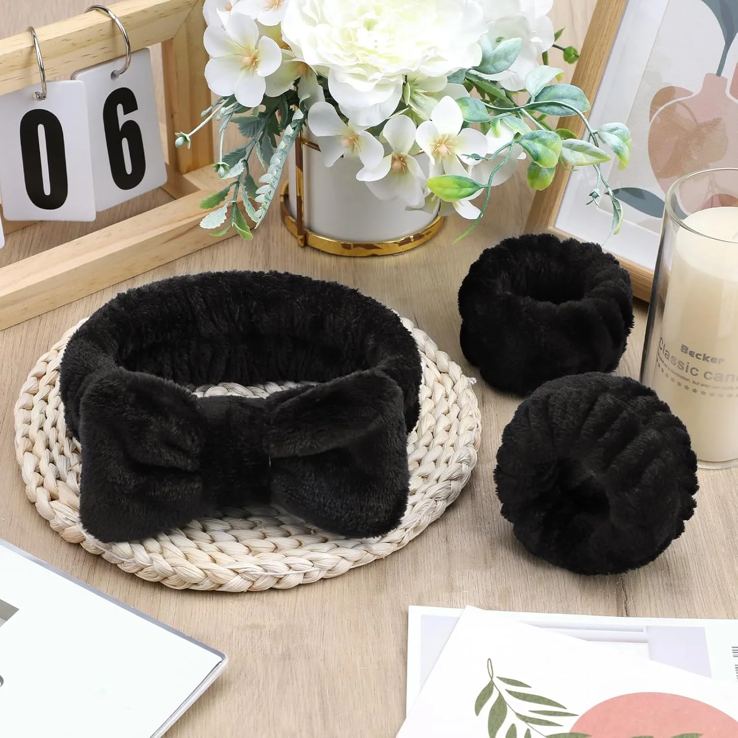 EIMMBD Face Wash Set for Women - Microfiber Wristbands and Headband, Absorbent Sweatbands for Makeup and Spa (Black, 9 PCS)